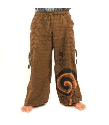 Harem pants for tying Spiral design in heavy cotton