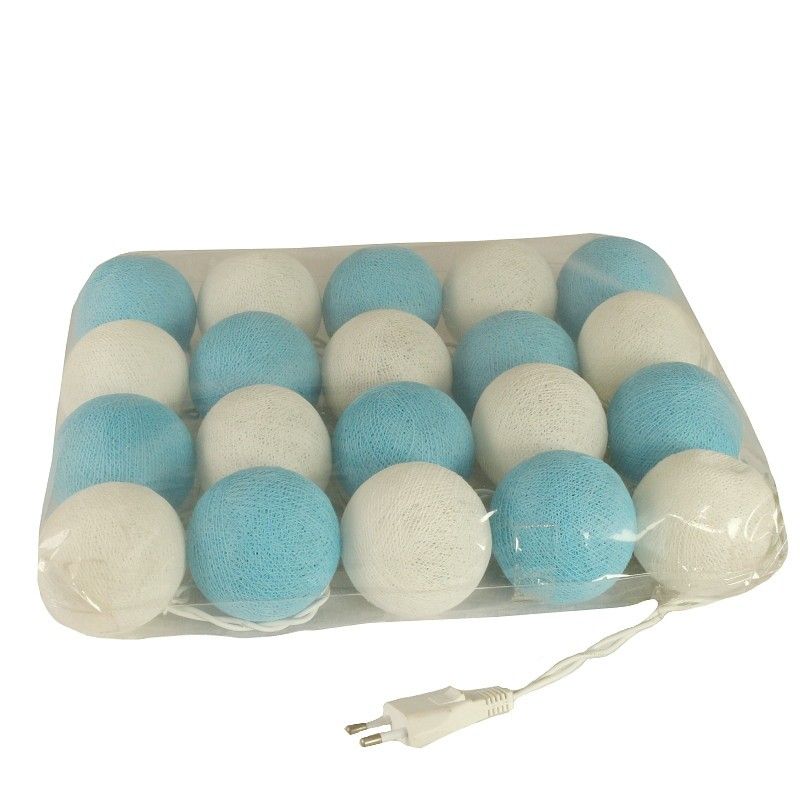 Christmas lights made of cotton balls, blue white