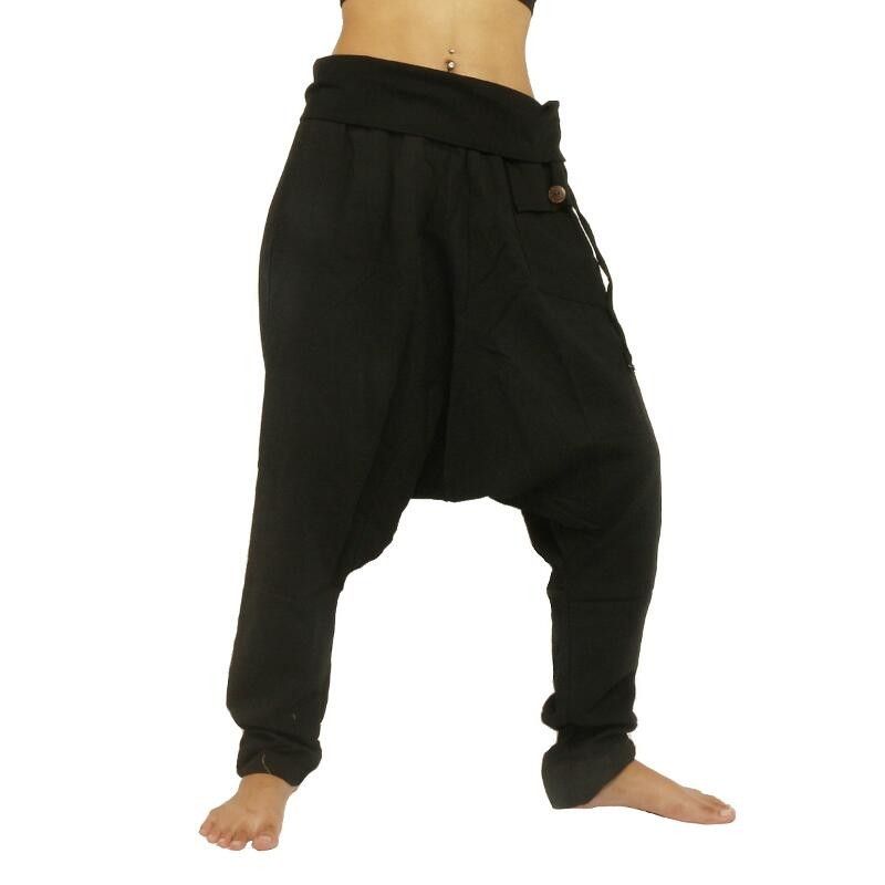 Baggy Pants Harem Pants - Cotton Large Side Pocket - Black