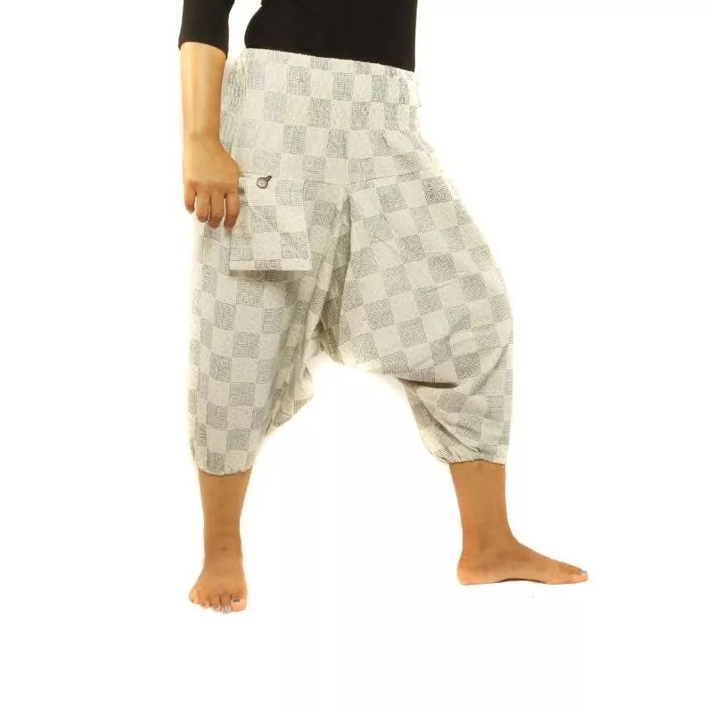 Harem pants printed black check pattern