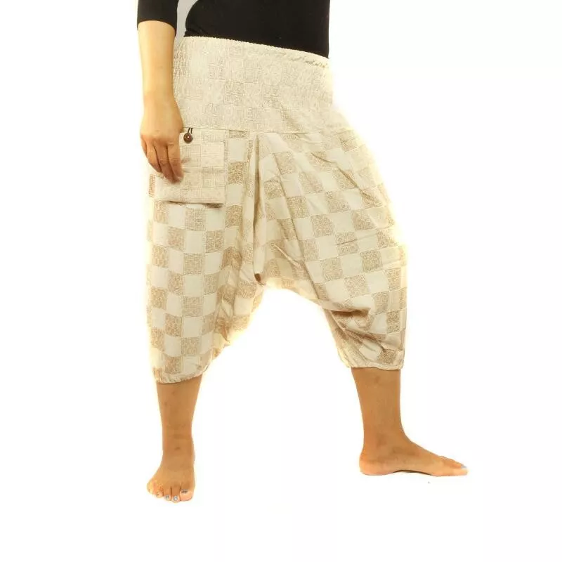 pantalon de harem avec motif à carreaux beige