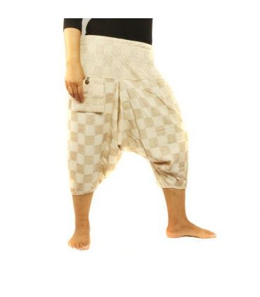 pantalon de harem avec motif à carreaux beige