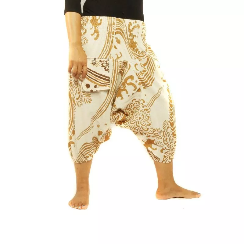 Sarouel à motif fleuri beige