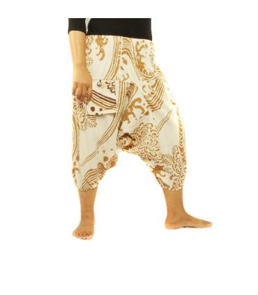 Harem pants with flower pattern beige