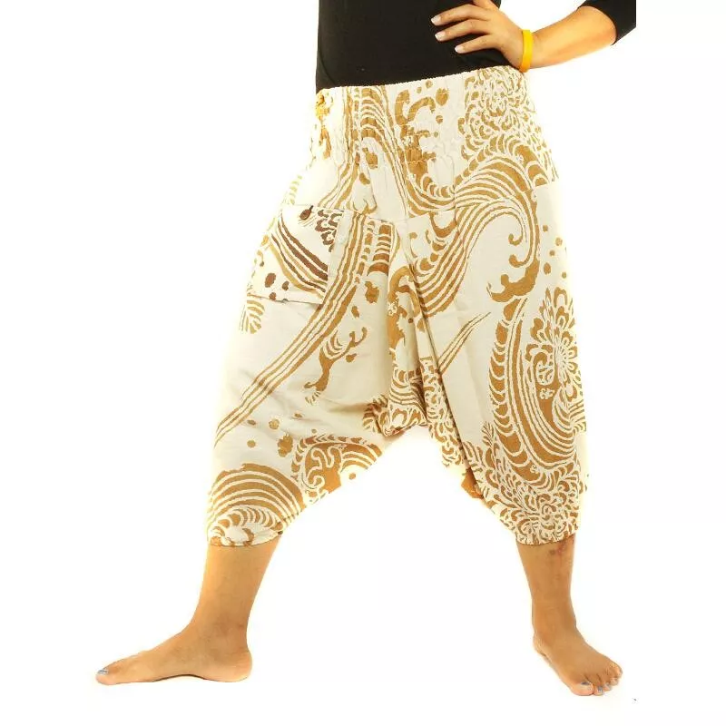 Harem pants with flower pattern beige