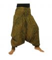 Pantalones de harén traje de viscosa con patrón de ola oriental verde
