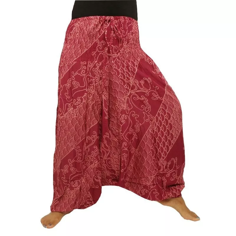 Haremshose Jumpsuit Viskose orientalisches Wellenmuster rot