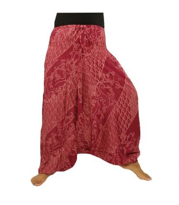 Haremshose Jumpsuit Viskose orientalisches Wellenmuster rot