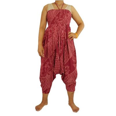 Harem pants jumpsuit viscose oriental wave pattern red