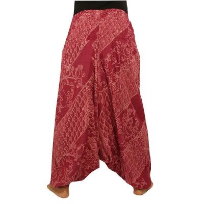 Harem pants jumpsuit viscose oriental wave pattern red
