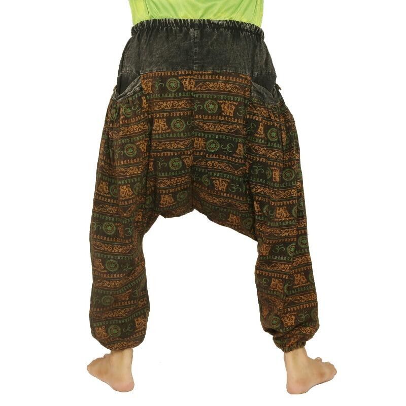 Pantalones Thai Aladdin Om Goa estampados algodón negro, marrón, verde