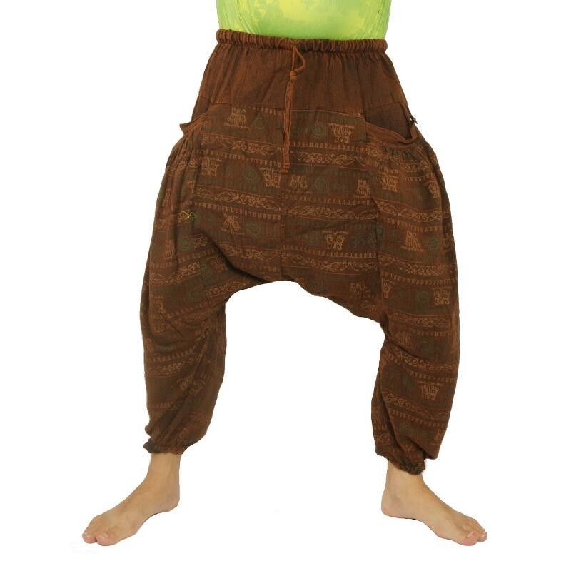 Pantalón Aladdin algodón estampado "Stonewash" Om Goa marrón