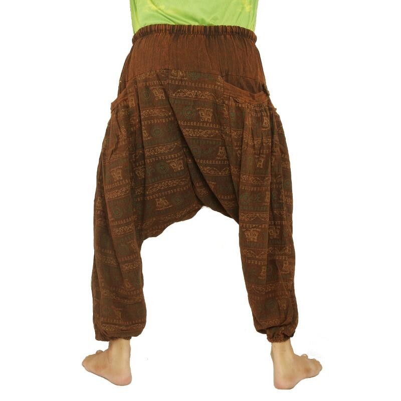 Aladdin pants printed cotton "Stonewash" Om Goa brown