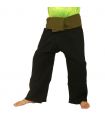 Pantalones de pescador tailandeses extra largos - bicolor - algodón verde oliva negro