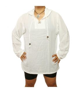 Chemise thaïlandaise à capuche en coton blanc taille M
