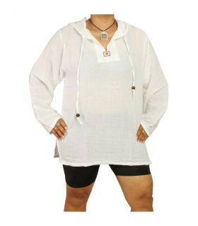 Camisa tailandesa de algodón con capucha blanca talla M