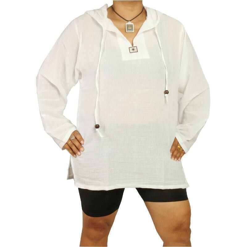 Sudadera con capucha de algodón tailandés blanco talla M