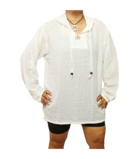 Camisa de algodón tailandesa con capucha blanca talla L