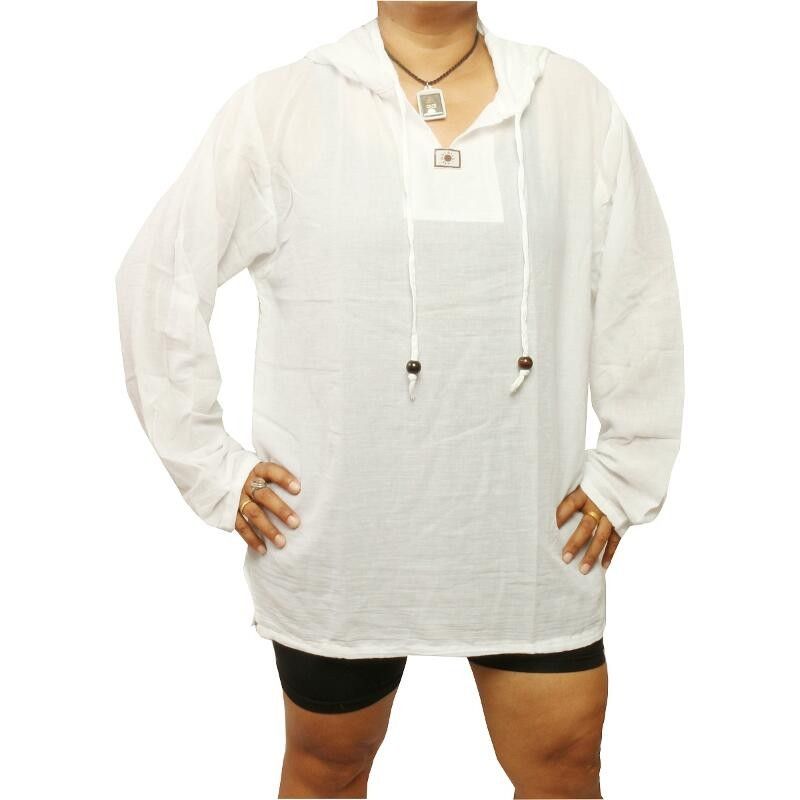 Camisa de algodón tailandesa con capucha blanca talla L