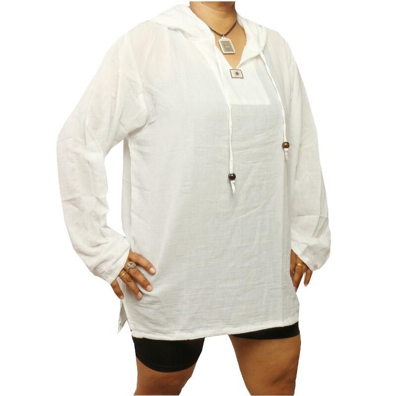 Thai cotton hooded shirt white size L