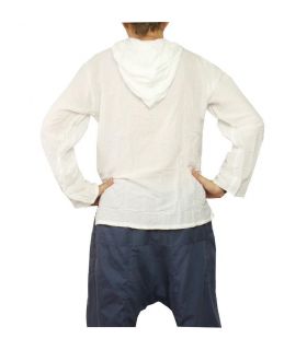 Chemise thaïlandaise à capuche en coton blanc taille XL