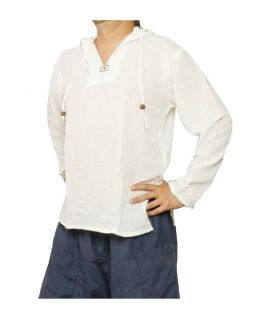 Chemise thaïlandaise à capuche en coton blanc taille XL