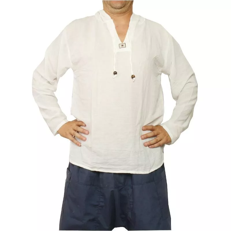 Chemise thaïlandaise à capuche en coton blanc taille XXL