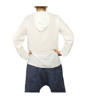Chemise thaïlandaise à capuche en coton blanc taille XXL