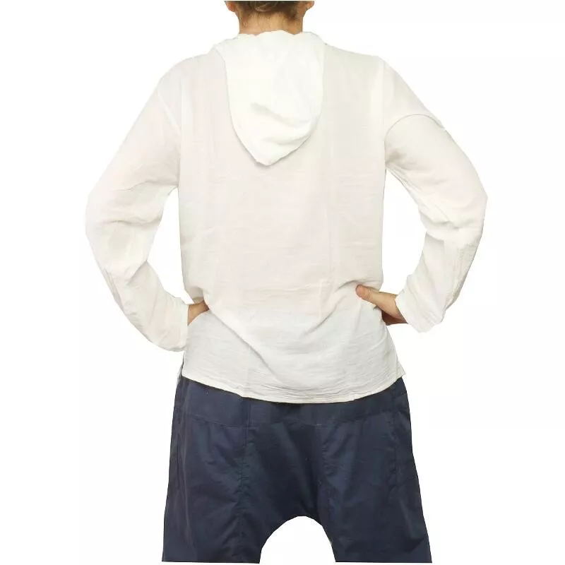 Chemise thaïlandaise à capuche en coton blanc taille XXL