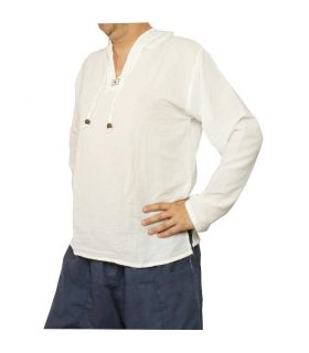 Chemise thaïlandaise à capuche en coton blanc taille XXL