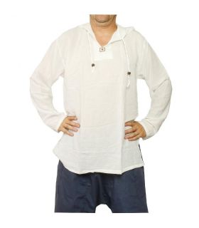 Chemise thaïlandaise à capuche en coton blanc taille XXXL