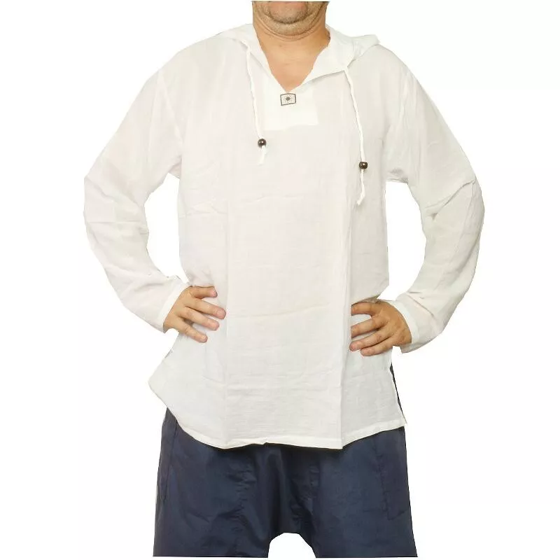 Chemise thaïlandaise à capuche en coton blanc taille XXXL