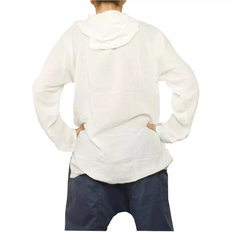 Chemise thaïlandaise à capuche en coton blanc taille XXXL