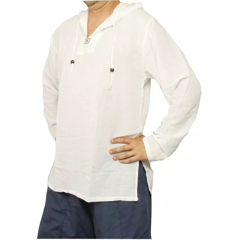Chemise thaïlandaise à capuche en coton blanc taille XXXL
