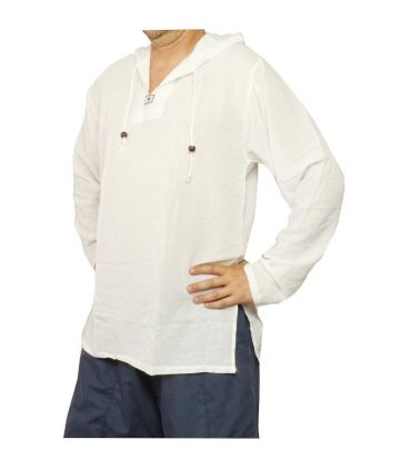 Chemise thaïlandaise à capuche en coton blanc taille XXXL
