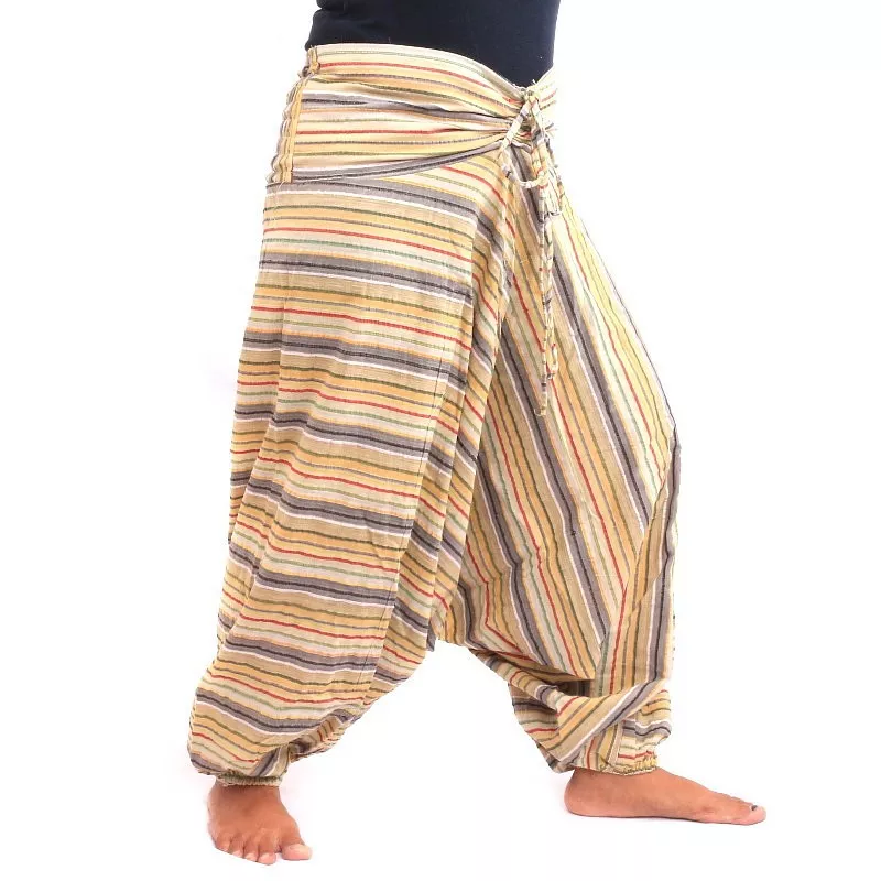 pantalon de harem rayé beige