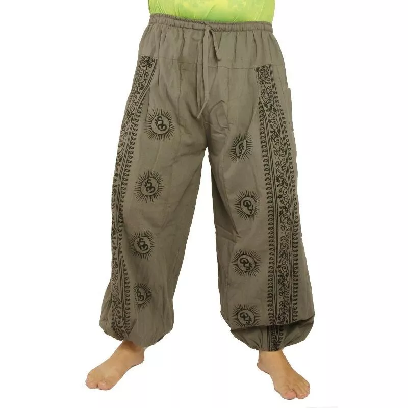 Pantalon Om Goa à imprimé floral gris