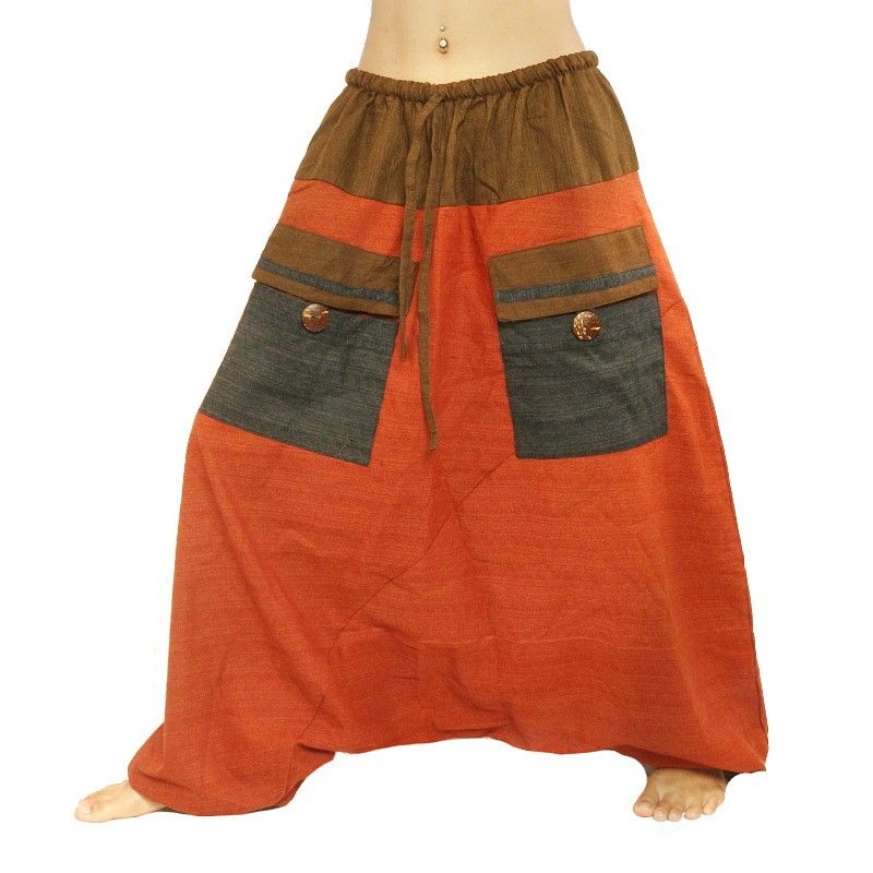 pantalon de harem bicolore à grandes poches