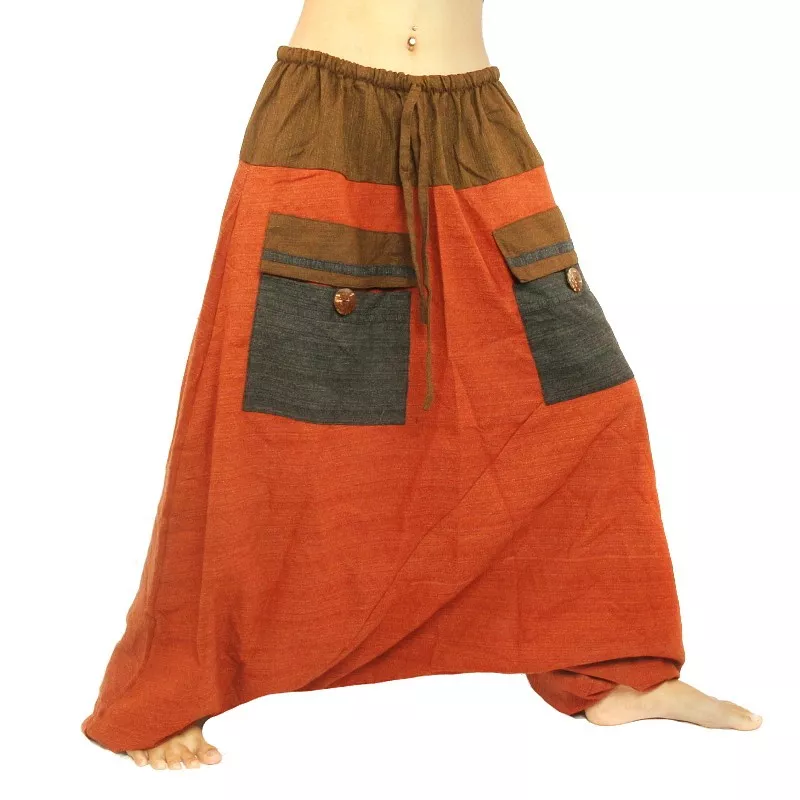 pantalon de harem bicolore à grandes poches