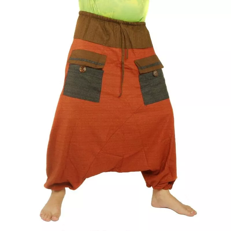 pantalon de harem bicolore à grandes poches