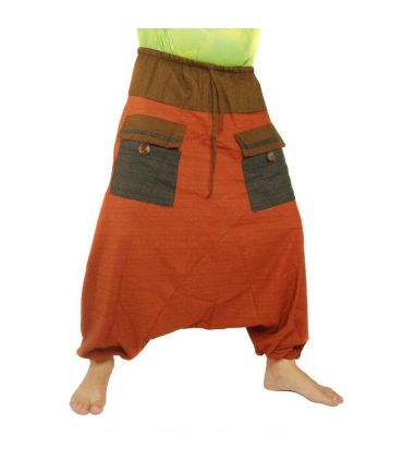 pantalon de harem bicolore à grandes poches