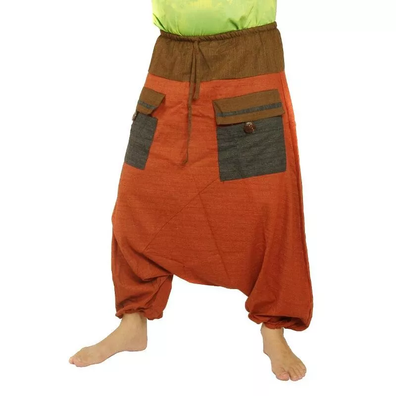 pantalon de harem bicolore à grandes poches
