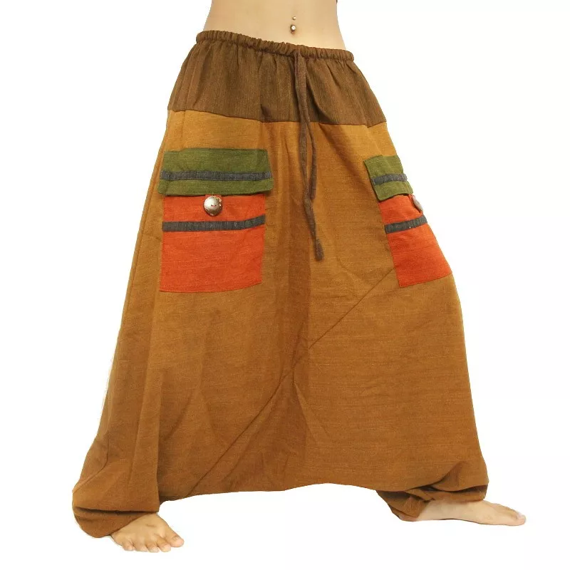 Aladinhose zweifarbig mit großen Taschen und Tunnelzug