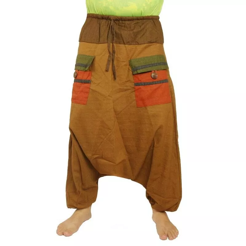 Aladinhose zweifarbig mit großen Taschen und Tunnelzug