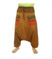 pantalon harem bicolore avec grandes poches et taille à cordon