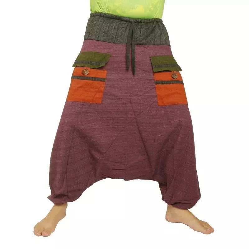 Aladinhose zweifarbig mit großen Taschen und Tunnelzug magenta schwarz Baumwolle