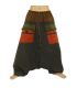 pantalon de harem bicolore avec grandes poches et taille à cordon de serrage en coton brun noir