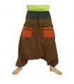 harem pants two-tone with big pockets and drawstring brown black cotton