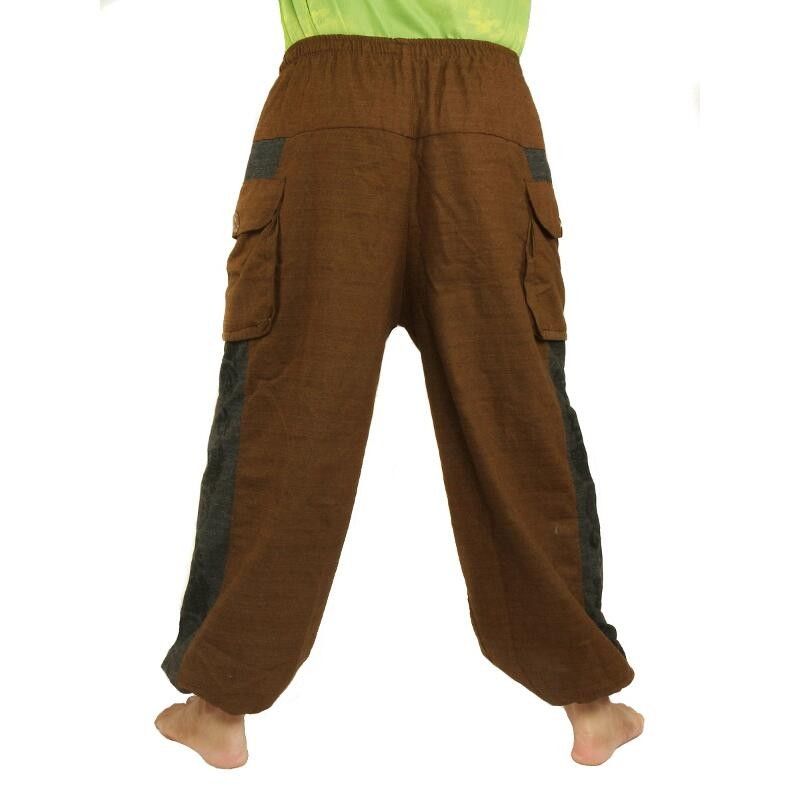 Harem pants Cotton-Mix brown Om Dharma-Wheel printed
