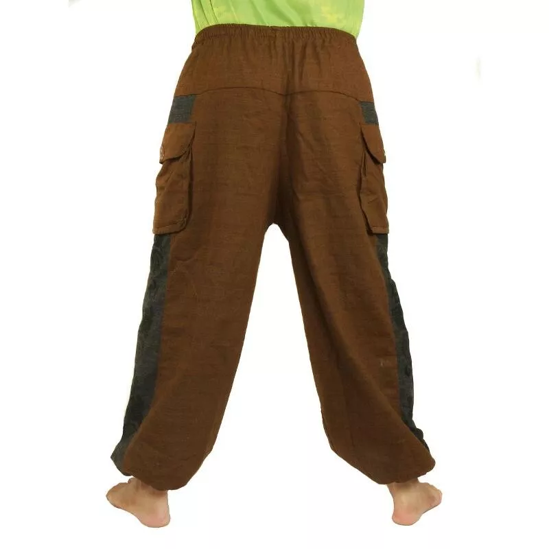 Harem pants cotton mix brown Om Dharma wheel printed